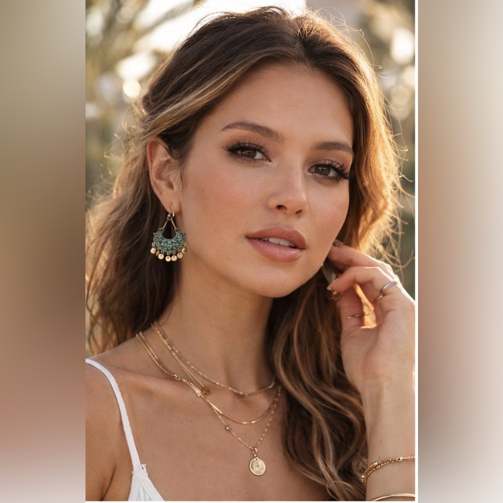 ☀️☀️ Boho Teal and Gold Dangle Earrings